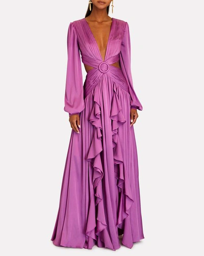 Shop Patbo Ruffled Satin Cut-out Gown In Purple