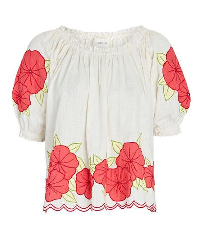 Shop The Great Floral Garland Puff Sleeve Top In Ivory