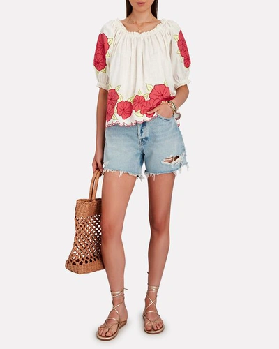 Shop The Great Floral Garland Puff Sleeve Top In Ivory