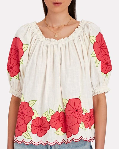 Shop The Great Floral Garland Puff Sleeve Top In Ivory