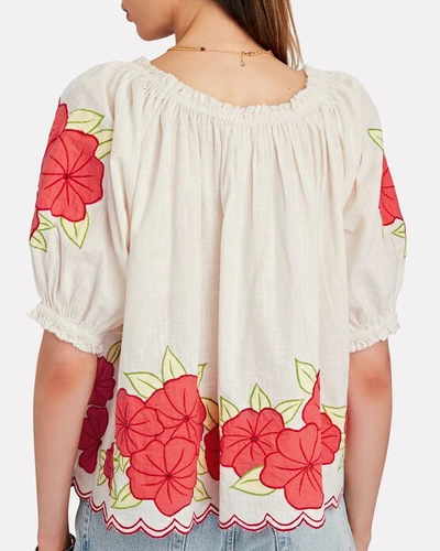 Shop The Great Floral Garland Puff Sleeve Top In Ivory