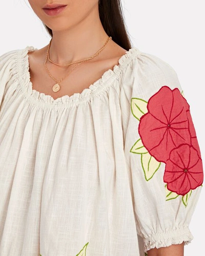 Shop The Great Floral Garland Puff Sleeve Top In Ivory