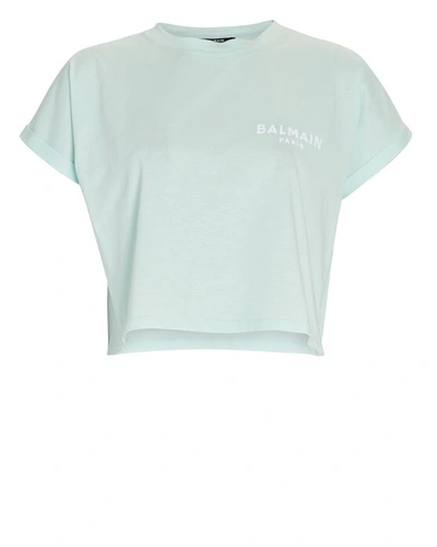 Shop Balmain Cropped Logo T-shirt In Light Green