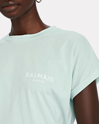Shop Balmain Cropped Logo T-shirt In Light Green