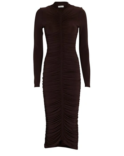Shop A.l.c Ansel Ruched Jersey Dress In Brown