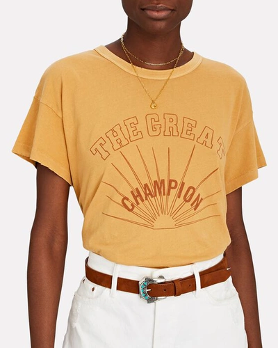 Shop The Great The Boxy Crewneck Cotton T-shirt In Yellow