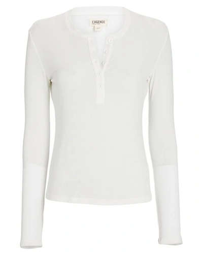 Shop L Agence Faith Long Sleeve Henley T-shirt In White