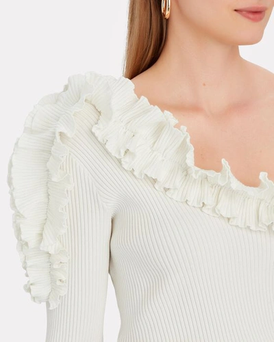 Shop Zimmermann Concert Ruffled One-shoulder Knit Top In Ivory