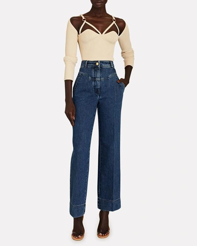 Shop Alberta Ferretti Yoke Wide-leg Jeans In Dark Wash Denim