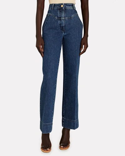 Shop Alberta Ferretti Yoke Wide-leg Jeans In Dark Wash Denim