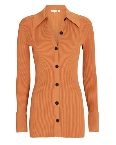 Shop A.l.c Eleanor Rib Knit Polo Cardigan In Light Brown
