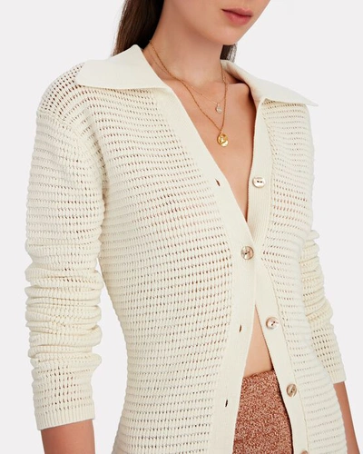 Shop Nanushka Evelyn Cotton-blend Polo Cardigan In Ivory