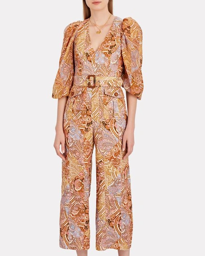 Shop Zimmermann Concert Belted Patchwork Paisley Jumpsuit In Multi