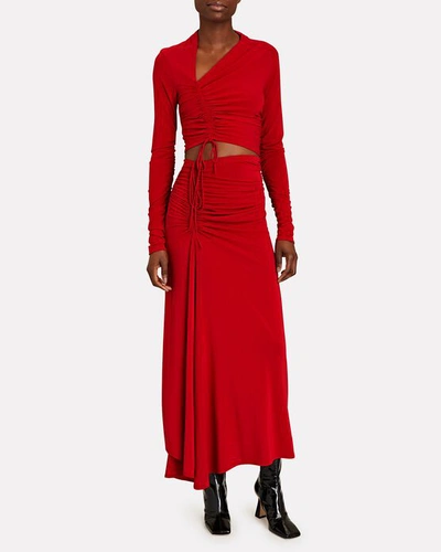 Shop A.l.c Orly Ruched Midi Skirt In Red