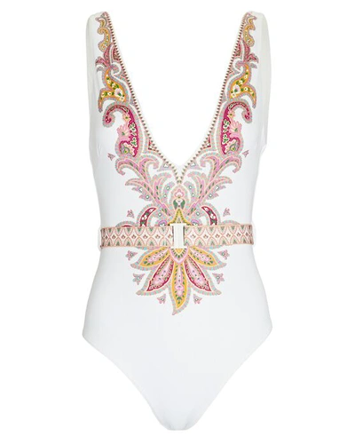 Shop Zimmermann Teddy Belted Paisley One-piece Swimsuit In Multi