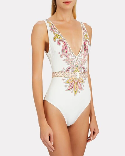 Shop Zimmermann Teddy Belted Paisley One-piece Swimsuit In Multi