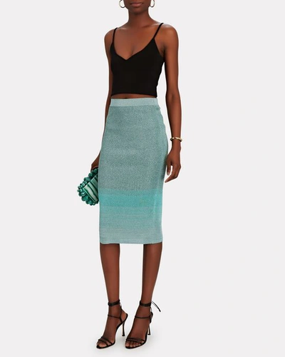 Shop Missoni Lurex Knit Bodycon Midi Skirt In Green