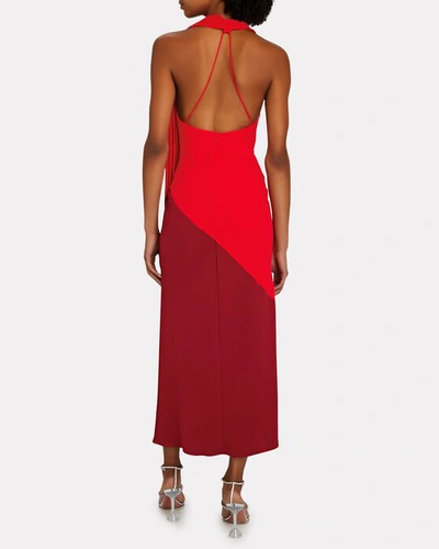 Shop Acler Flora Two-tone Halter Midi Dress In Red