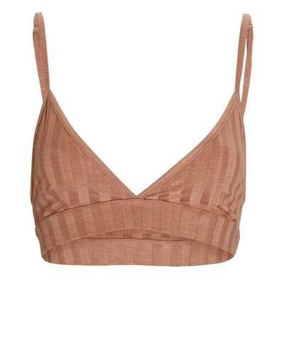 Shop Jonathan Simkhai Standard Rikki Rib Knit Triangle Bralette In Light Brown