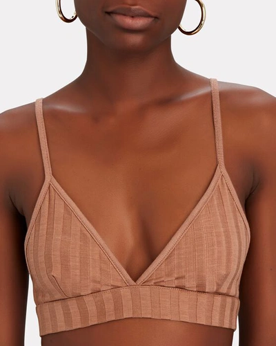 Shop Jonathan Simkhai Standard Rikki Rib Knit Triangle Bralette In Light Brown