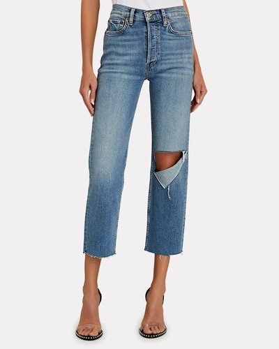 Shop Re/done High-rise Stove Pipe Jeans In Distressed Brisk Blue