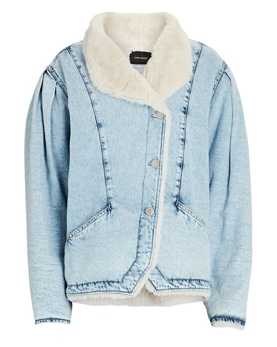 Shop Isabel Marant Dipauline Denim Shearling Jacket In Denim-lt