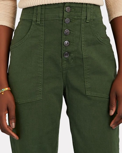 Shop Veronica Beard Arya Cargo Straight Crop Jeans In Forest Green