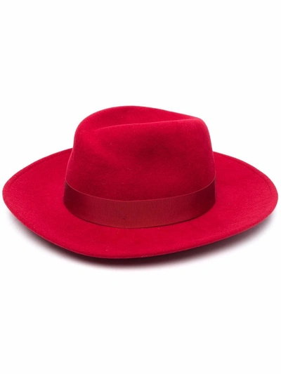 Shop Borsalino Strap-detail Fedora Hat In 红色