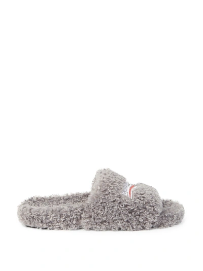 Men's Furry Faux Shearling Slide Sandals In Grey