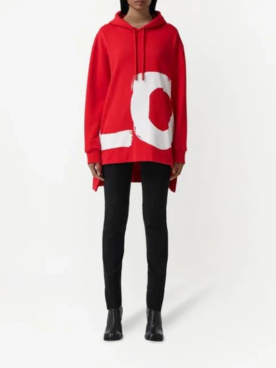 Shop Burberry Love-print Oversized Cotton Hoodie In Red