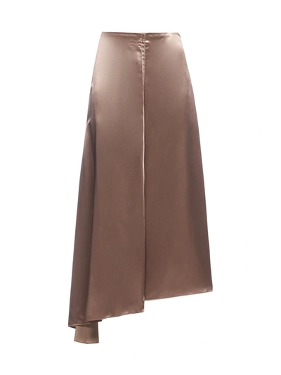 Shop Fendi Asymmetric Midi Skirt In Brown