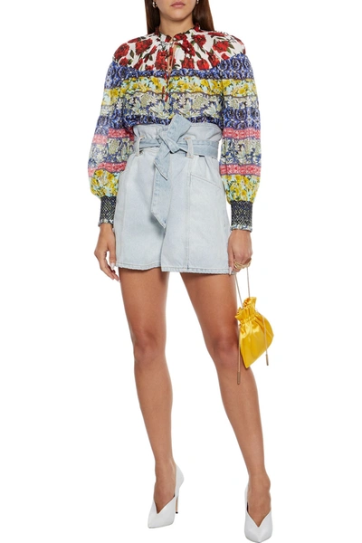 Shop Alice And Olivia Marlyn Tiered Printed Cotton And Silk-blend Blouse In Multicolor