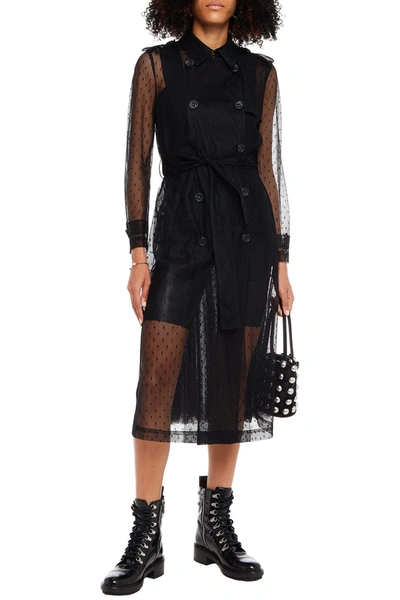 Red Valentino Double-breasted Point D'esprit Trench Coat In Black