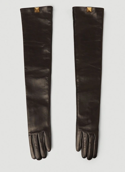 Shop Valentino Stud Embellished Long Gloves In Black