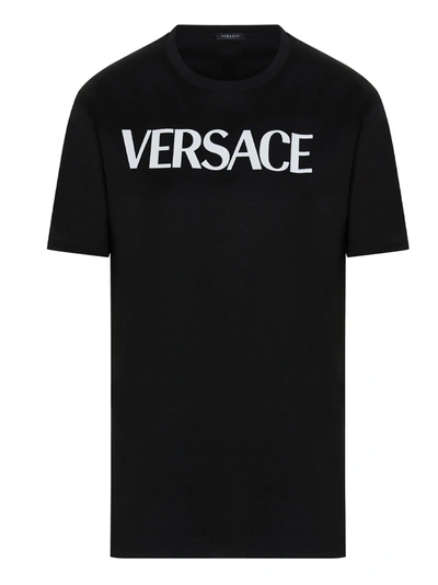 Shop Versace Logo Printed Crewneck T In Black