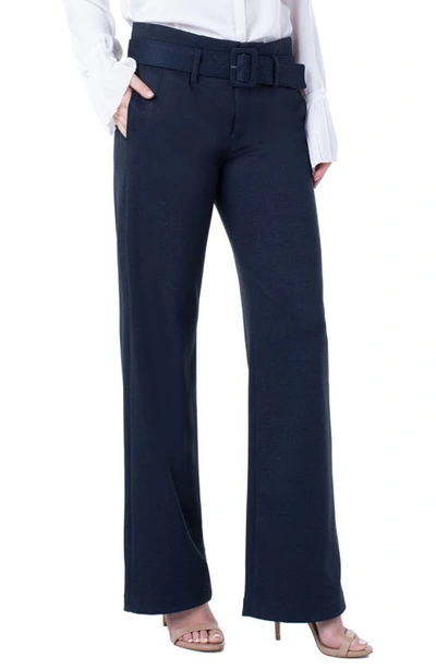 Shop Liverpool Taylor Belted High Waist Pants In Navy/ Grey