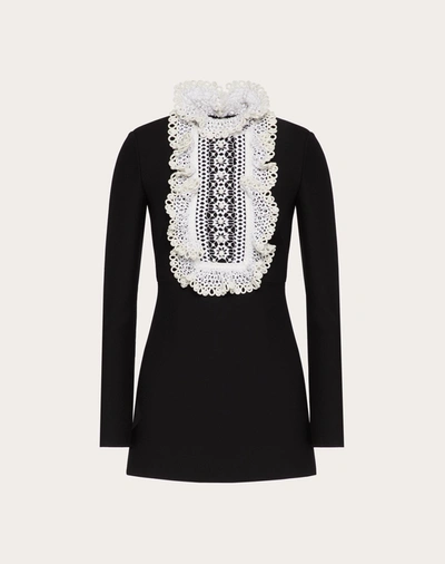 Valentino Women's Embroidered-lace Wool And Silk-blend Mini Dress In Black/ivory