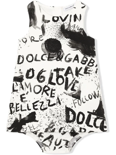 Shop Dolce & Gabbana Sleeveless Graffiti-print Dress In White