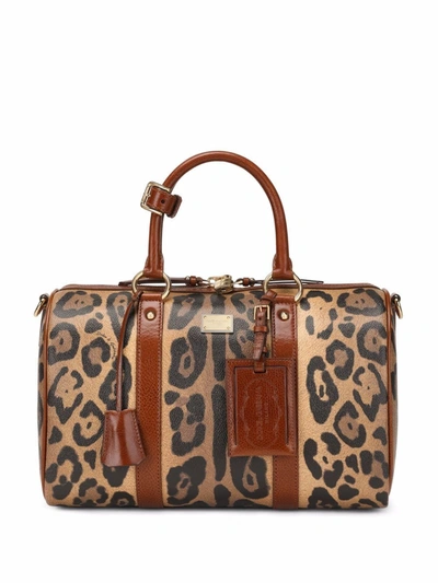 Shop Dolce & Gabbana Crespo Leopard-print Handbag In Brown