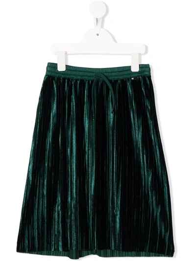 Shop Molo Metallic Pleated Skirt In Green