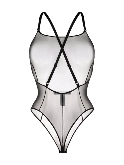 Off-white Black Semi-sheer Crossover-strap Bodysuit In Mixed Colours
