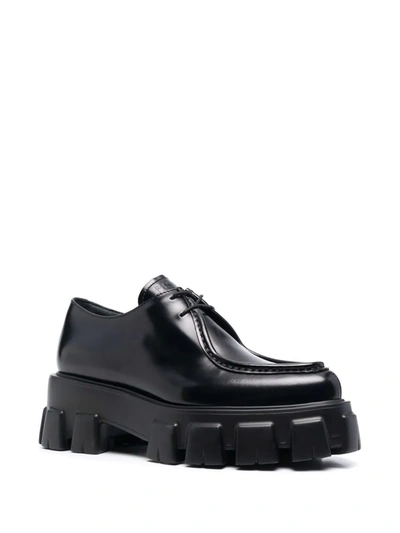 Prada Monolith Platform Lace-up Moccasin Loafers In Black | ModeSens