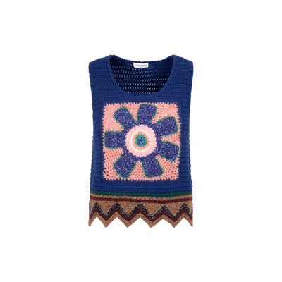 Shop Saint Laurent Crochet Top In Blue