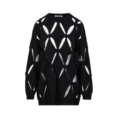 Shop Valentino Perforated Knit Sweater In Black