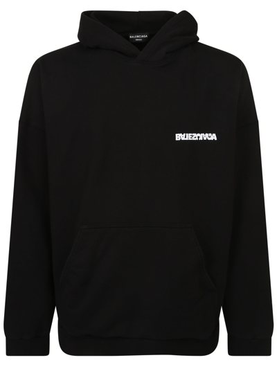 Shop Balenciaga Logo Printed Hoodie In Black