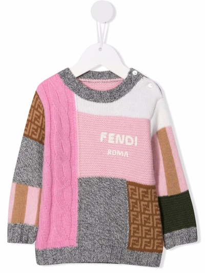 Shop Fendi Patchwork-design Logo Jumper In Pink