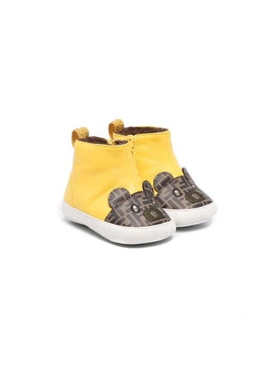 Shop Fendi Teddy-bear Logo Sneakers In Yellow