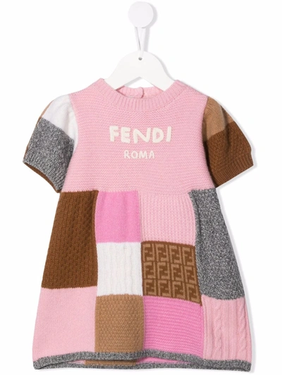Shop Fendi Patchwork-design Dress In Pink