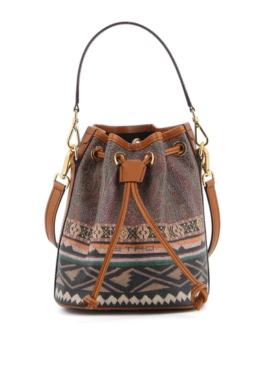 Shop Etro Twister Print Bucket Bag In Brown