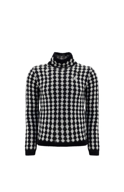 Shop Saint Laurent Turtleneck Allover Diamond Motif Sweater In Pattern